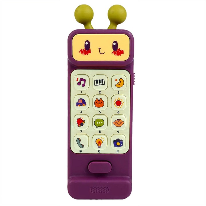 Telefon de jucărie cu tematica de astronauți, jucărie muzicală educativă, violet, 16x5, 5cm