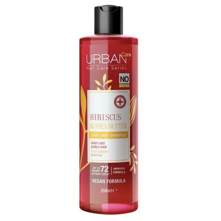 Sampon fara sulfati pentru bucle rasucite cu hibiscus si unt de shea 350 ml, Urban Care Hibiscus & Shea butter Shampoo