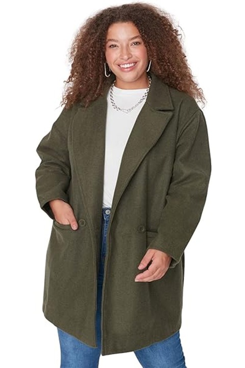 Palton de damă Trendyol 7982915 90-51, Închidere la două rânduri, Stil Trench, Mărime mare, 3XL, Kaki