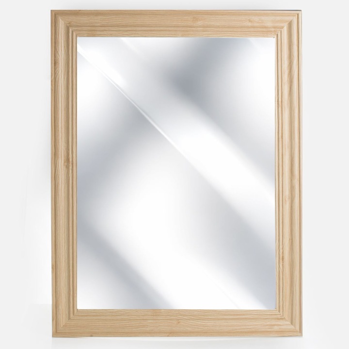 Огледало, Декоративно, Дървена рамка, Стъкло, Дърво, 63х83 см, Бежов