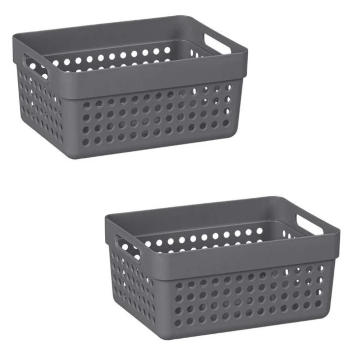 Set cosuri depozitare plastic antracit perforate 1, 25L