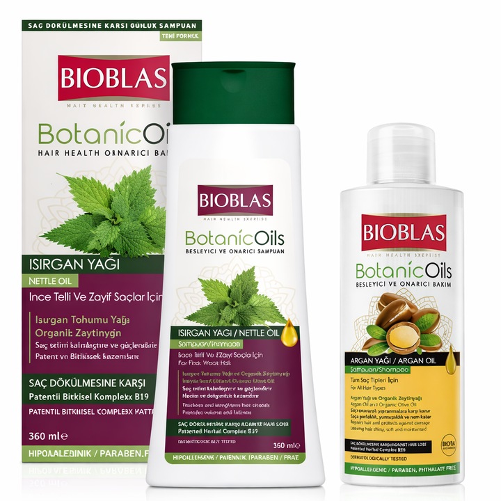 Sampon cu urzica Bioblas BotanicOils, 360 ml + Sampon cu ulei de argan cadou, 150 ml