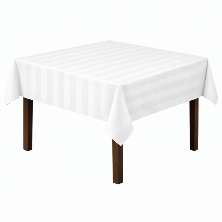 Fata de masa pentru 4 persoane Elite Classic Hotel Supplier, 150x150 cm, bumbac 80%, poliester 20%, tesatura damasc, 165 GSM, TC250, latime dunga 2.7 cm, alb