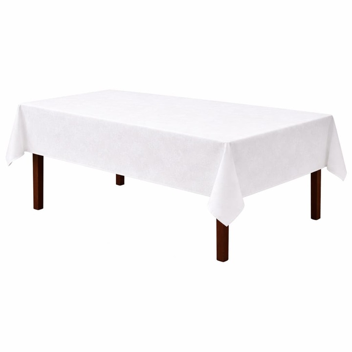 Fata de masa pentru 12 persoane Elite Blossom Hotel Supplier, 250x150 cm, bumbac 100%, tesatura damasc floral, 210 GSM, TC180, alb