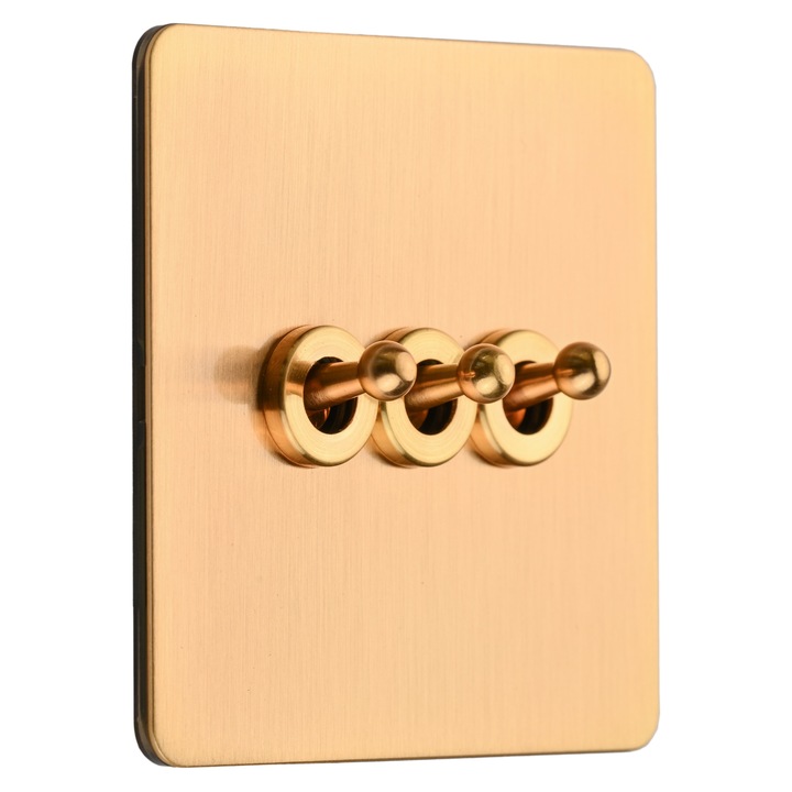 Intrerupator metalic Aura, Vichema, 3Gang 2Way, 10A, Gold Brush, doza cadou