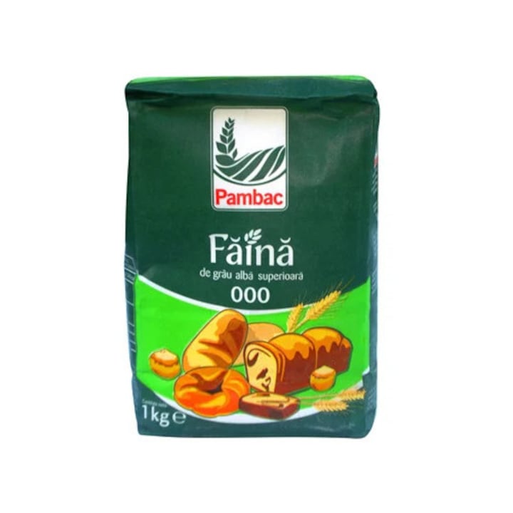 Făină albă tip 000, Pambac, 6 pungi x 1 kg, textură fină, ideală pentru prăjituri