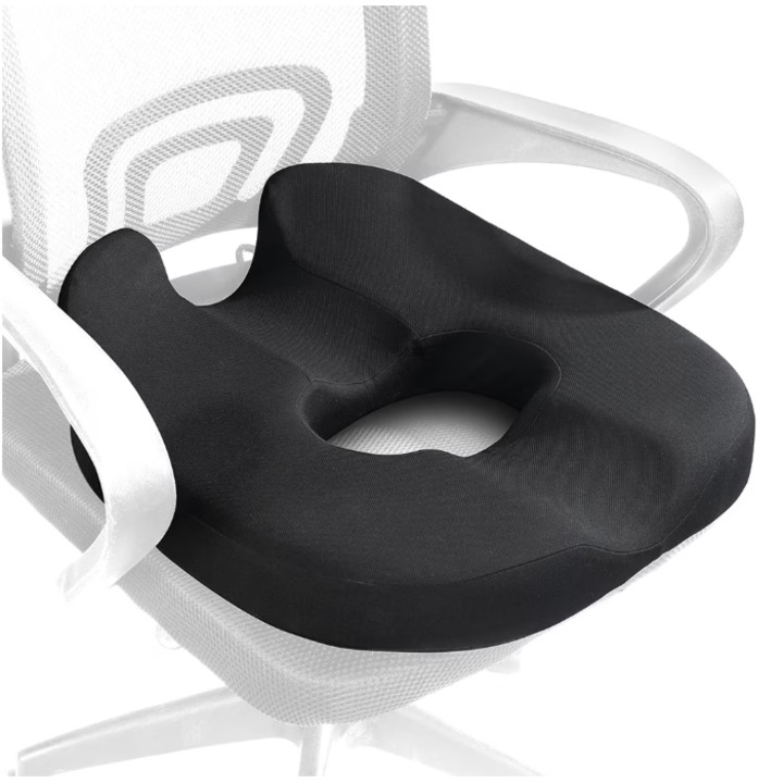 Perna ortopedica pentru sezut, Bedee, Spuma cu memorie, Negru, 45x45x14 cm