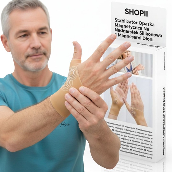 Suport magnetic pentru încheietură, SHOPII, 4 magneți, bej, gel