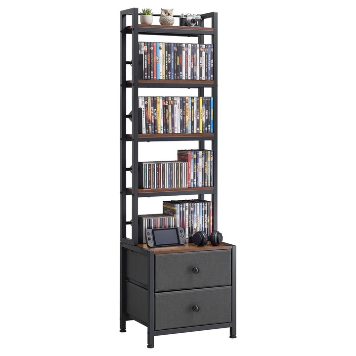 Dulap depozitare multimedia, 4 rafturi, sertar, neutru, 40x30x143cm