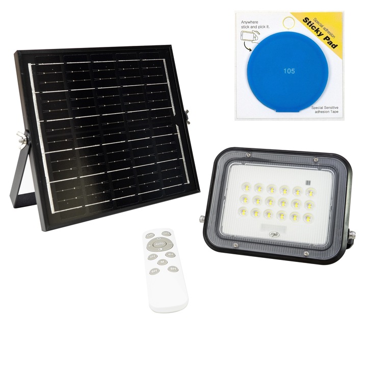 Pachet reflector LED PNI GreenHouse WS50 PRO 50W cu panou solar 6W cu sticky Pad Blue inclus