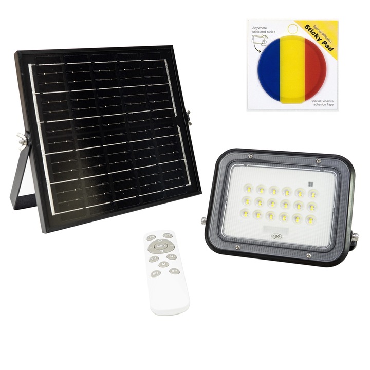 Pachet reflector LED PNI GreenHouse WS50 PRO 50W cu panou solar 6W cu sticky Pad Drapel inclus