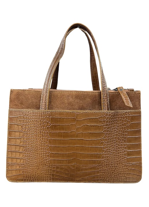 Női táska, SHINY, valódi bőr, 22x32cm, barna