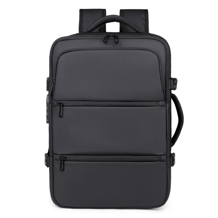 Rucsac cu sistem de vid incorporat ClickZu CarryOne, extensibil 30–40L, 45 x 30 x 22 + 8cm, compartiment laptop pana la 17” cu sistem de blocare cu cifru, pompa electrica USB-C inclusa, organizare inteligenta, material Oxford rezistent la apa, negru