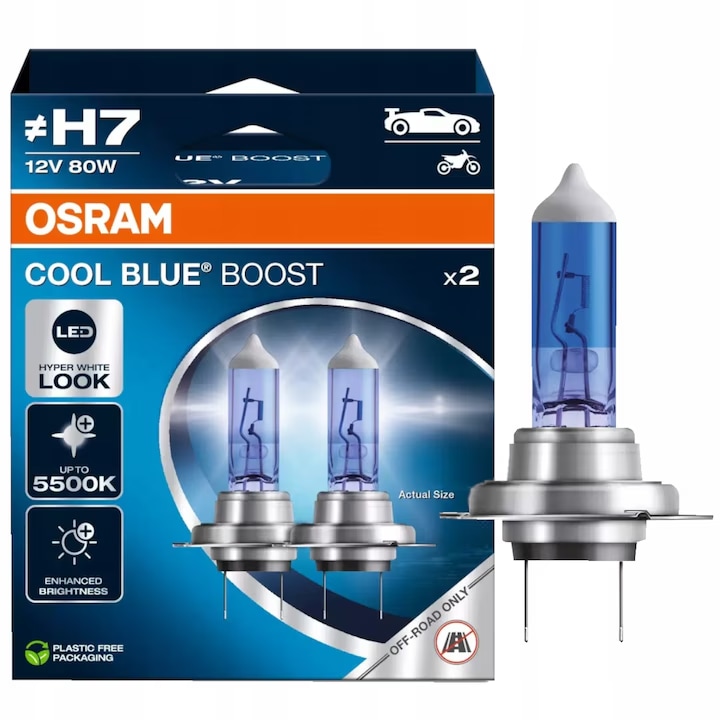 Set de 2 becuri halogen COOL BLUE BOOST, Osrem, lumina albă