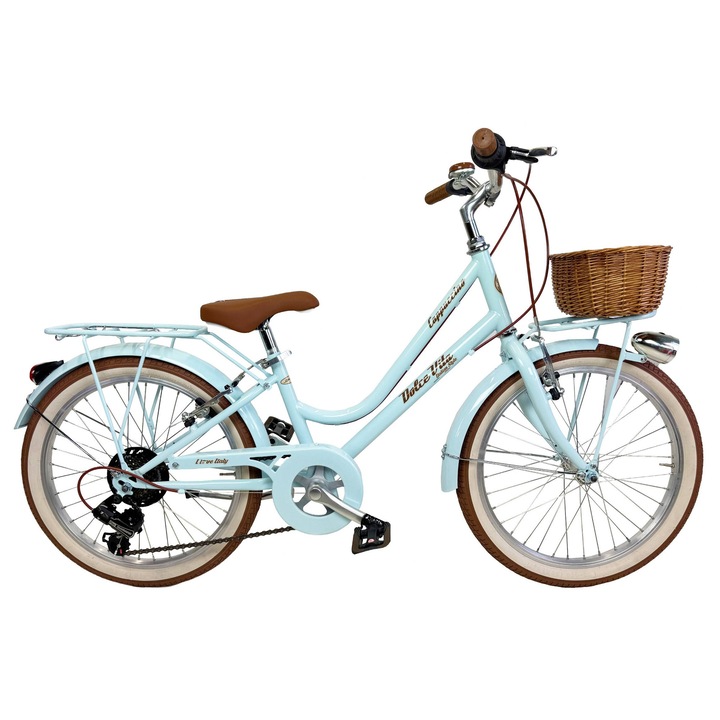 Dolce Vita gyerek kerékpár, 20", 7 sebességes, kosárral, világoskék