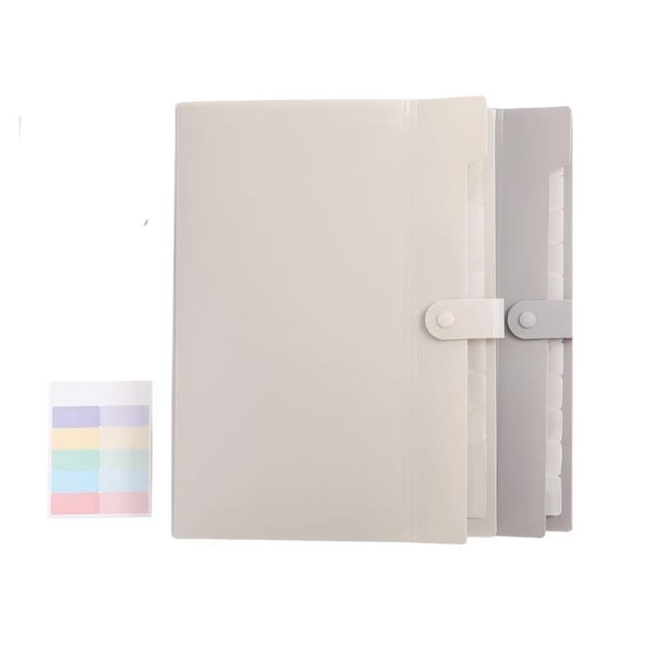 Dosar expandabil cu 12 compartimente, material PP de inalta calitate, design cu buton de presare, organizator de documente pentru birou si scoala, culoare bej/Gri, 2PCS
