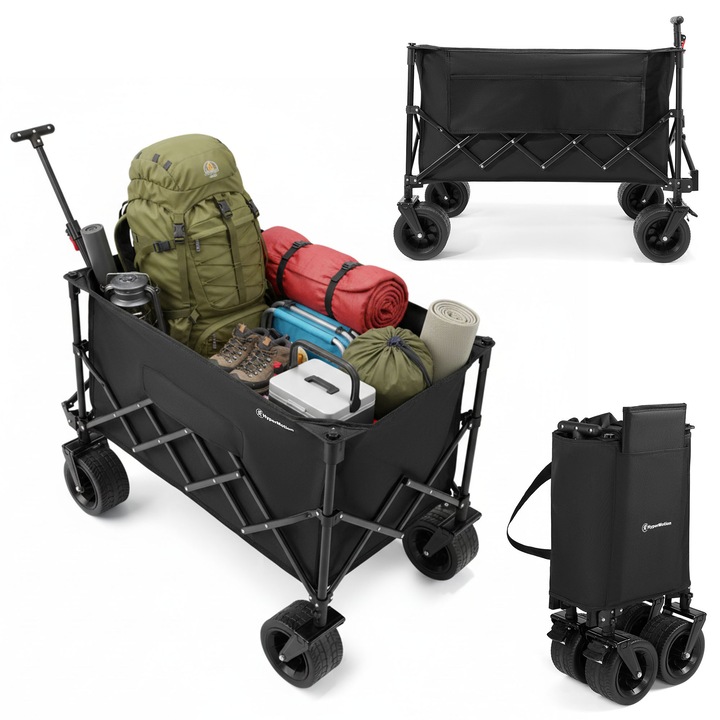Сгъваема количка за транспорт HyperMotion HYP61, 200L, черна, 80 кг, за къмпинг и плаж