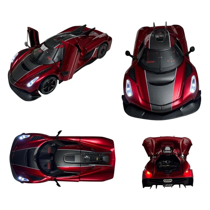 Piros fém sportautó fényekkel és hanggal, 24,5x12,5x9cm, 3 év feletti gyermekeknek