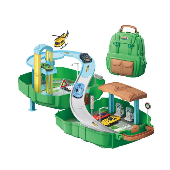 Set Joc Portabil Garaj si Parcare cu Rucsac Inclus, masinute si avioane, multicolor, pentru 3-7 ani