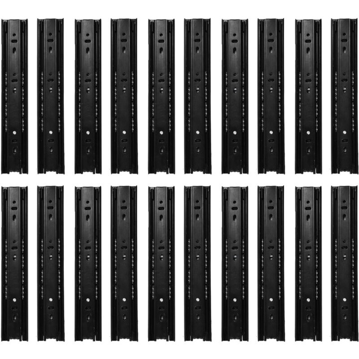 Set de 10 perechi glisiere pentru sertare, 45mm, capacitate 100 lbs, otel laminat la rece