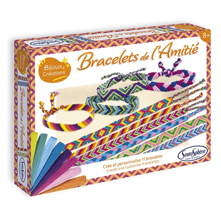 Set creativ brățări prietenie, Sentosphere, 14 fire colorate, 20x15x3cm
