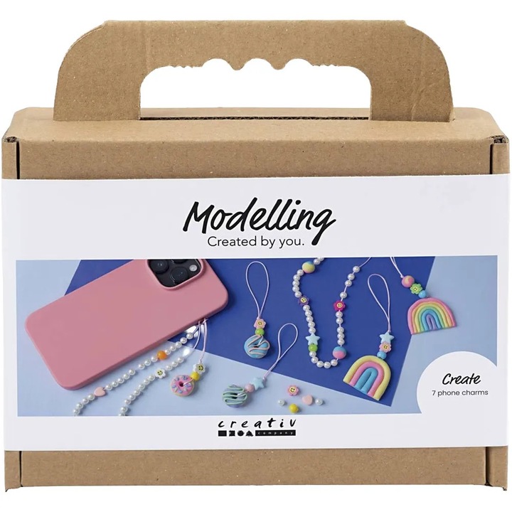 Mini kit creativ Modelling Creativ Company, DIY cu materiale incluse, varsta recomandata 9+ ani, permite realizarea a pana la 7 charms/accesorii diferite, lut modelabil, culori variate - posibilitate amestecare pentru efecte unice, multicolor