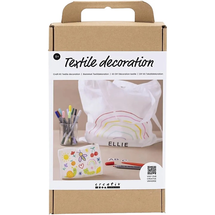 Kit creativ personalizare textile, Creativ Company, set complet, sacosa si penar incluse, multicolor, 18.6x13.2x5cm