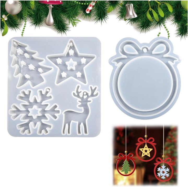 Set 2 matrițe Crăciun din silicon, fulg de zăpadă și elan, 6 ani