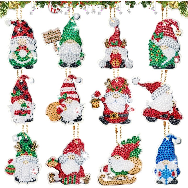 Set de pictură cu diamant 5D Crăciun, Flying Pottery, 12 piese, design brad, multicolor