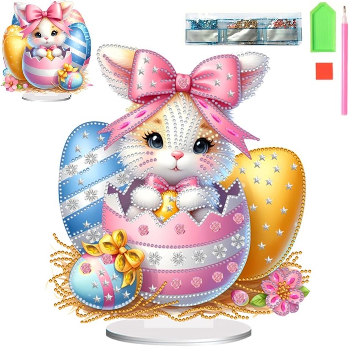 Pictură cu Diamant 5D, Iepuraș, Set Mozaic, Acrilic, 250x230x10mm