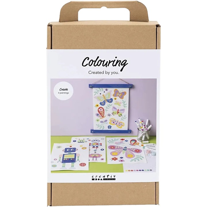 Kit creativ colorat pe numere, Creativ Company, DIY, 4 planse tematice, multicolor, 18.6x31.4x5cm