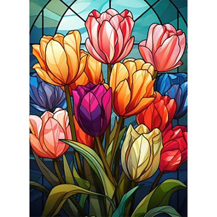 Pictură cu diamante, flori lalele, 5D, 30x40 cm