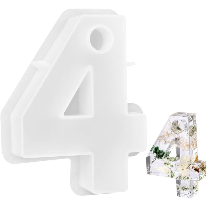 Matriță silicon suport lumânare numărul 4, reutilizabilă, design elegant, alb translucid, pentru activități de craft