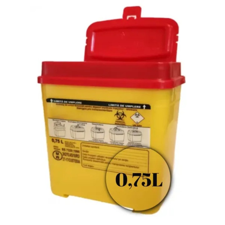 Cutie deseuri intepătoare-tăietoare, Golden Protect, 0, 75 L, galben, set 2 bucăți, dimensiuni 106x61x140mm