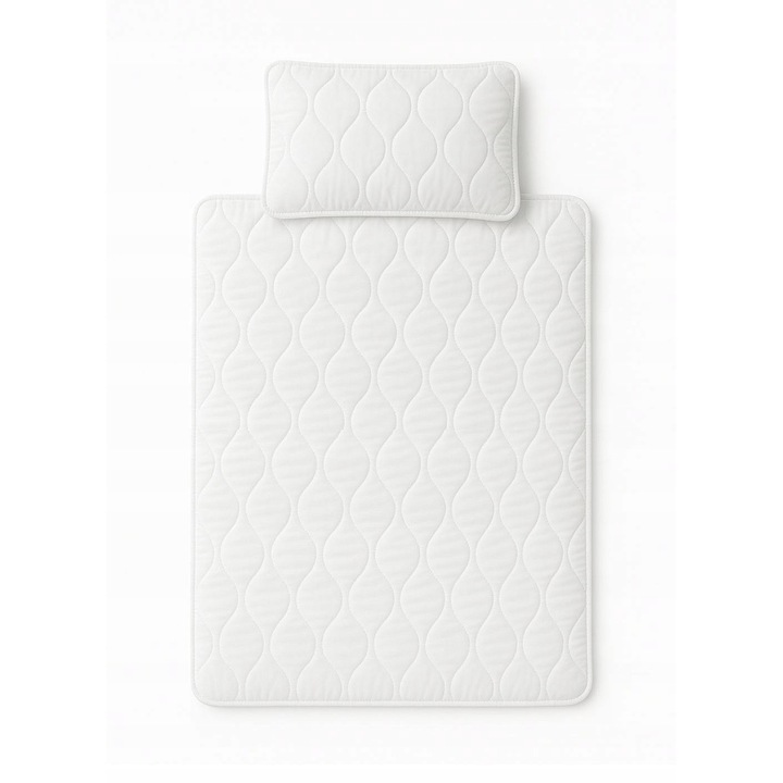 Set pilota si perna copii, KONEY, 90 x 120 cm, 40 x 60 cm, Alb, Microfibra si fibra siliconica, 250 g/m², antialergica, usoara si pufoasa, retine caldura optim, certificare sigura, confort pur garantat