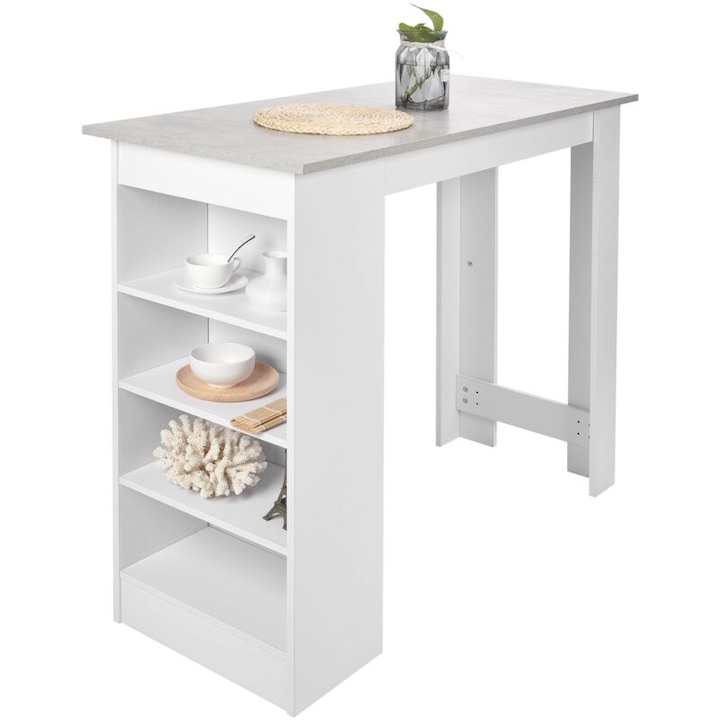 Masa bar, 115x103x50cm, MDF, capacitate 60kg, cu rafturi laterale, pentru living, bucatarie, set