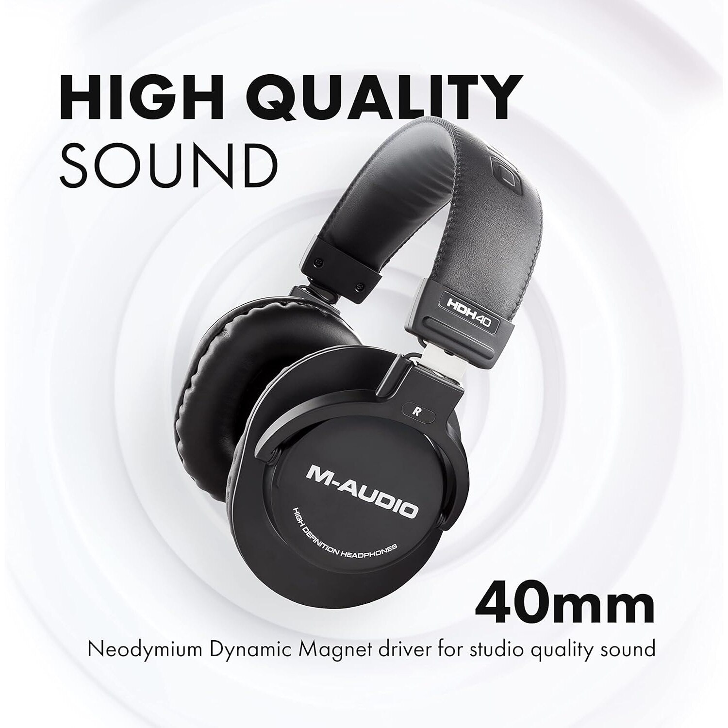 Casti de studio M-AUDIO HDH40 Over-Ear cu design inchis, banda flexibila si cablu de 2, 7 m pentru monitorizare in studio, podcasting si inregistrare