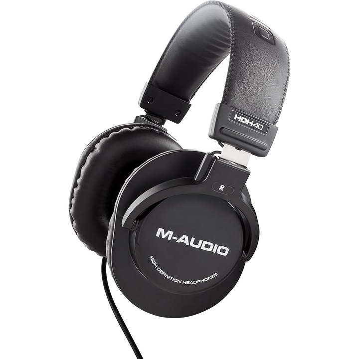 Casti de studio M-AUDIO HDH40 Over-Ear cu design inchis, banda flexibila si cablu de 2, 7 m pentru monitorizare in studio, podcasting si inregistrare