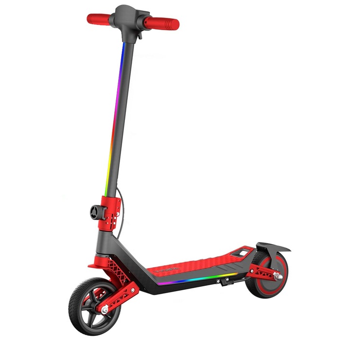 Trotineta Electrica Copii RYDE U8, 3 Viteze (8/12/16 km/h), Suspensie Dubla Fata/Spate, Motor 130W, Autonomie 10 km, Pliabila, 6–12 ani, Rosu