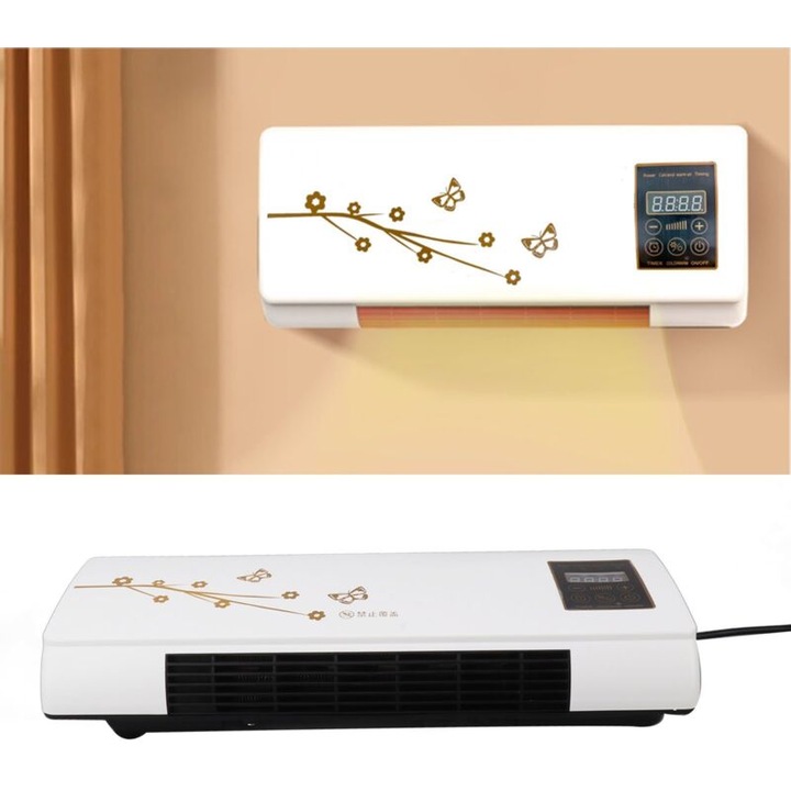 Beltéri fűtőtest távirányítóval, falra szerelhető légkondicionáló alacsony zajszinttel és időzítő funkcióval, EU csatlakozó 220V