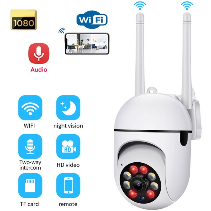 Външна охранителна камера, WiFi HD 1080P, нощно виждане