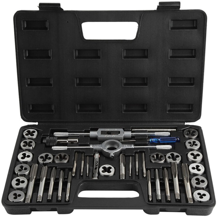 Set de 40 de piese de filetare si tarozi metrici M3-M12, manometru manual