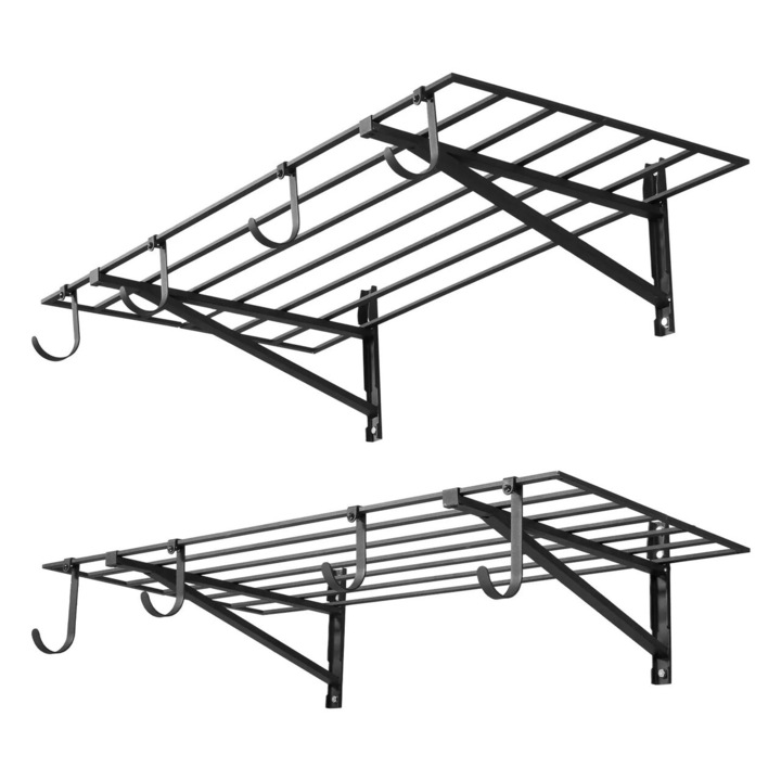 Set 2 Rafturi perete Vivatechnix, Otel, Negru, Capacitate 235 kg, 61x122 cm