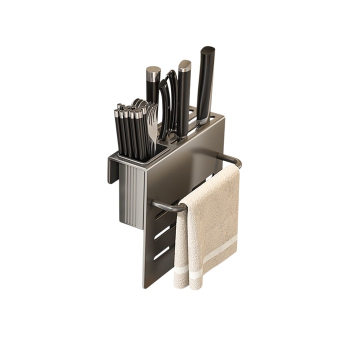 Raft de bucătărie suspendat, ORBER, multifunctional, inox, gri, 23.5x23.3x7cm