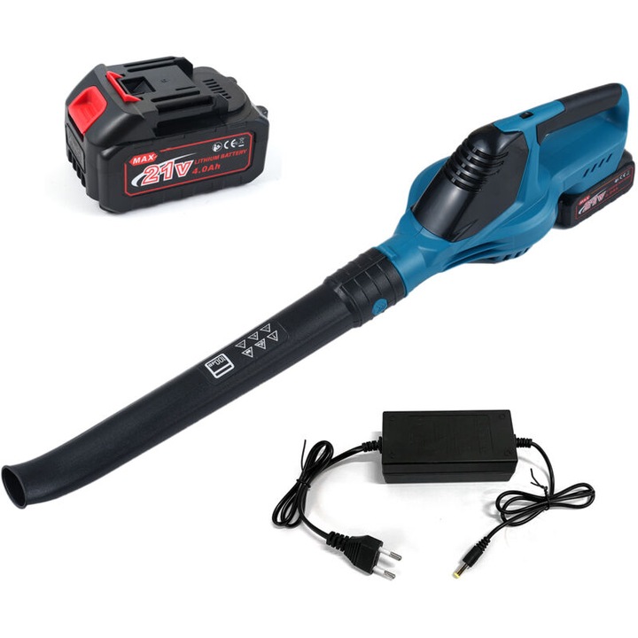 Aspirator de frunze fara fir, 21V, 5 viteze ajustabile, 45m/s, 83x18cm, cu 2 baterii si incarcator