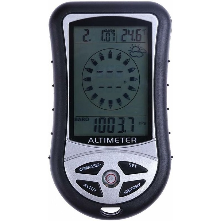 Busola electronica 8 in 1, altimetru, barometru, termometru, prognoza meteo, ceas, set 1 pc, multicolor