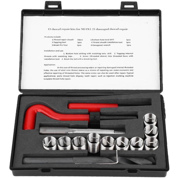 Set de reparatii filetate din 17 piese, otel inoxidabil, pentru ulei, M12x1.25