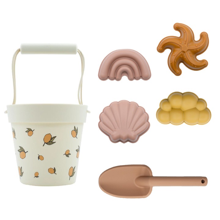 Set jucării de plajă Dodoli, lopată și găletușă din silicon, 6 forme, multicolor, 6 piese