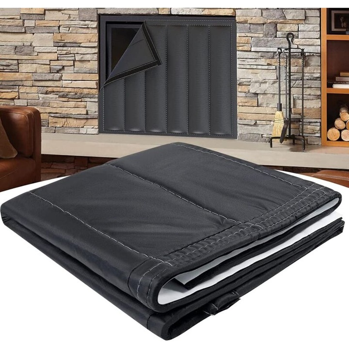 Husa pentru semineu, material Oxford, izolatie termica, neagra, 100x80cm