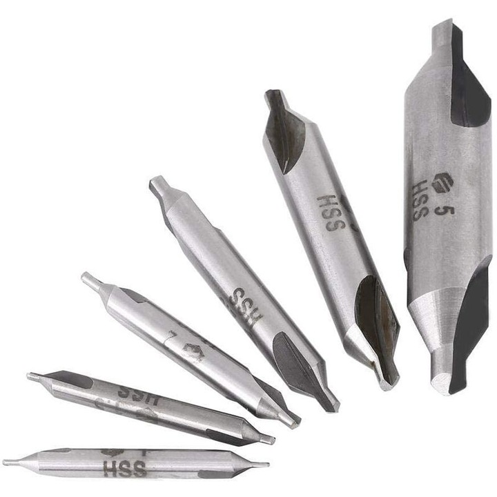 Set de 6 burghie de centrare HSS 60° O 1/1.5/2/2.5/3/5mm pentru metal